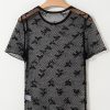 Women's Black Bow Knot Dotted See-Through Mesh Patched Slim Fit Blouse - Image 5