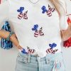 Women's White Sequin Balloon Puppy Graphic Crewneck Tee with Stars and Stripes - Image 5