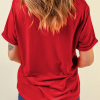 Women's Red Floral USA Graphic Cuffed Sleeve Crew Neck Tee - Image 7