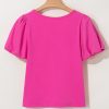 Stylish Strawberry Pink Casual Round Neck Bubble Sleeve T-Shirt for Women - Image 6