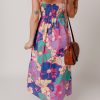 Women's Purple Floral Print Shirred Spaghetti Strap Loose Maxi Dress - Effortlessly Chic Summer Dress - Image 2