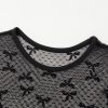 Women's Black Bow Knot Dotted See-Through Mesh Patched Slim Fit Blouse - Image 6