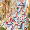 Women's Green Floral Print Zipper Ruffled Short Sleeve High Waist Mini Dress - Image 9