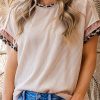 Women's Jet Stream Leopard Patchwork Corded Knit Crew Neck T-Shirt - Trendy Casual Top - Image 9