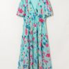 Women's Sky Blue Abstract Print Short Puff Sleeve Tiered Maxi Dress - Image 9