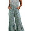 Women's Green Bohemian Floral Ruffle Bottom Spaghetti Strap Jumpsuit for Summer - Image 18