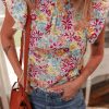 Women's Multicolour Floral Pleated Detail Flutter Sleeve Blouse - Summer Essential - Image 6