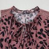 Women's Brown Leaf Print Lace-Up V Neck Crinkled Tank Top for Summer - Image 6
