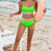 Women's Green Striped Patchwork High Waist Bikini Swimsuit with Spaghetti Straps - Image 5