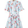 Women's Sky Blue Stripe Floral Ruffle Mini Dress with Belt - Image 26
