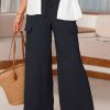 Women's Black Drawstring Frilled Waist Wide Leg Utility Trousers with Cargo Pockets - Image 4