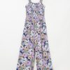 Women's Purple Floral Print Smocked High Waist Jumpsuit with Square Neckline - Image 3