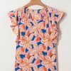 Charming Women's Orange Summer Flower Print Blouse with Ruffle Sleeves - Image 10