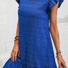 Women's Dark Blue Textured Flutter Sleeve Ruffled Mini Dress for Summer - Image 5