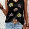 Women's Black Sequined Crawfish Festival Ribbed V Neck Tank Top - Image 3