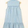 Beau Blue Bowknot Neck Sleeveless Ruffled Chambray Dress - Chic & Playful Summer Style - Image 6