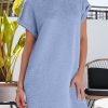 Women's Myosotis Blue Solid Color Textured Crinkle Short Sleeve T-Shirt Dress - Image 6