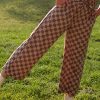 Women's Khaki Checkered High Waist Loose Casual Pants - Trendy Wide Leg Style - Image 12