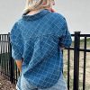 Women's Dusk Blue Checkered Textured Short Sleeve Denim Shirt with Patched Pocket - Image 2
