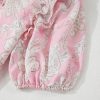 Chic Pink Floral Print Drawstring V Neck Puff Sleeve Blouse for Women - Image 12