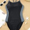 Women's Black Spaghetti Strap Cutout Back Sporty One Piece Swimsuit - Image 9