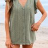 Elegant Laurel Green Flutter Sleeve Lace V Neck Shirt for Women - Image 9