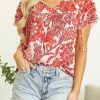 Women's Red Vintage Floral Ruffle Sleeve V Neck Blouse - Lightweight Chiffon Summer Top - Image 8