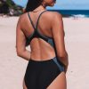 Women's Black Spaghetti Strap Cutout Back Sporty One Piece Swimsuit - Image 7