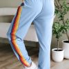 Women's Light Blue High Waist Sweatpants with Rainbow Stripes - Image 3