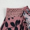 Women's Brown Leaf Print Lace-Up V Neck Crinkled Tank Top for Summer - Image 10