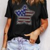 Women's Black Flag Inspired Rhinestone Star Graphic T-Shirt - Image 9