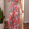 Women's Multicolor Floral Print Smocked Halter Neck Sleeveless Wide Leg Jumpsuit - Image 4