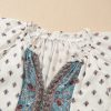 Women's White Boho Pattern V Neck Blouse with Tiered Ruffled Sleeves - Image 10