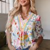 Women's Vibrant Pink Boho Flower Print Half Puff Sleeve Blouse - Image 7