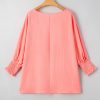 Women's Blossom Coral Plus Size Textured Blouse with Shirred Cuffs - Image 9