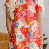 Women's Pink Floral Print Bubble Short Sleeve Dress - Elegant Shift Style for Casual & Semi-Formal Occasions - Image 6
