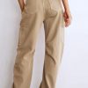 Women's Khaki High Waist Straight Leg Cargo Pants with Pockets - Image 2