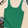 Women's Dark Green Lightweight Ribbed Knit Sweater Vest with Contrast Trim - Image 18