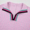 Women's Sachet Pink Striped Print Contrast Split Neck Dolman Sleeve Blouse - Image 7