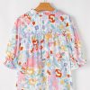Women's Vibrant Pink Boho Flower Print Half Puff Sleeve Blouse - Image 10