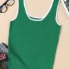 Women's Dark Green Lightweight Ribbed Knit Sweater Vest with Contrast Trim - Image 17