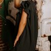 Women's Elegant Black Frilled V Neck Pleated Ruffle Detail Short Shift Dress - Image 3