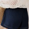 Women's Blue Cotton Gauze Paperbag Shorts with Drawstring and Pockets - Image 3