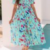 Women's Sky Blue Abstract Print Short Puff Sleeve Tiered Maxi Dress - Image 8