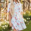 Women's Sky Blue Stripe Floral Ruffle Mini Dress with Belt - Image 4
