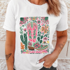 Women's White Western Boot Flower Print Crew Neck Loose Tee - Image 8
