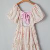 Women's Pink Floral Puff Sleeve Mini Dress with Square Neck and Open Back - Image 11