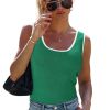 Women's Dark Green Lightweight Ribbed Knit Sweater Vest with Contrast Trim - Image 16
