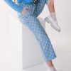 Women's Sky Blue Checkered High Waist Loose Casual Pants - Trendy Wide Leg Style - Image 4