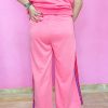 Women's Bonbon Color Contrast Crewneck T-Shirt and Wide Leg High Waist Pants Set - Image 6